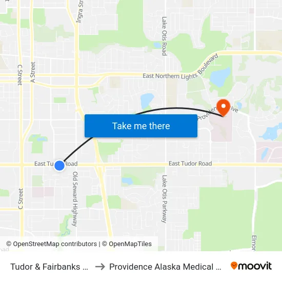 Tudor & Fairbanks Wsw to Providence Alaska Medical Center map
