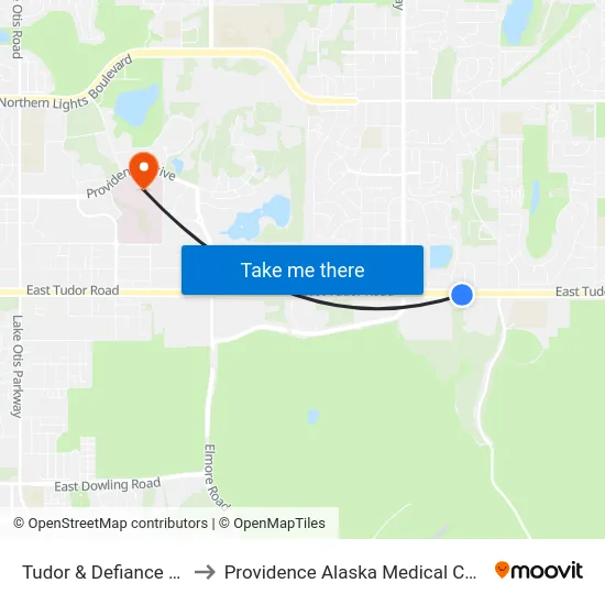 Tudor & Defiance Ese to Providence Alaska Medical Center map
