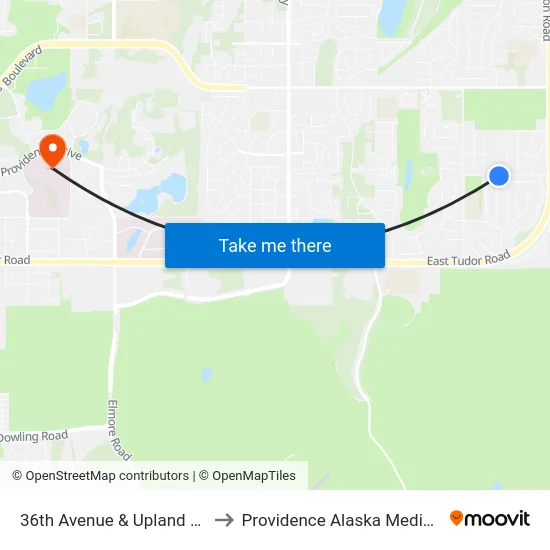 36th Avenue & Upland Drive Ese to Providence Alaska Medical Center map
