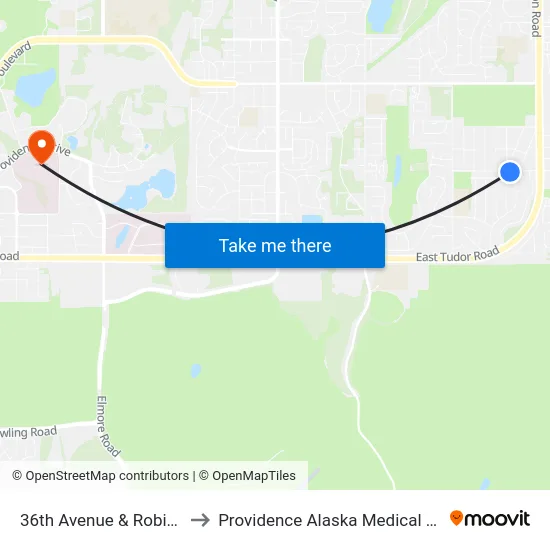36th Avenue & Robin Ese to Providence Alaska Medical Center map