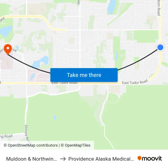 Muldoon & Northwind Nne to Providence Alaska Medical Center map