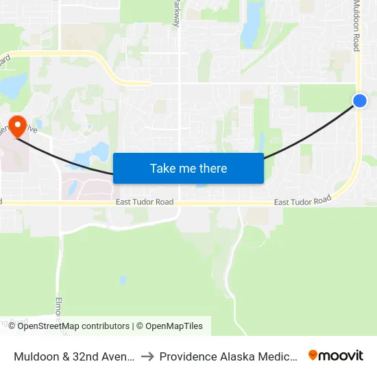Muldoon & 32nd Avenue Nne to Providence Alaska Medical Center map