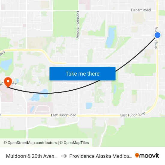 Muldoon & 20th Avenue Nne to Providence Alaska Medical Center map