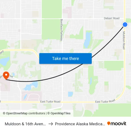 Muldoon & 16th Avenue Nne to Providence Alaska Medical Center map