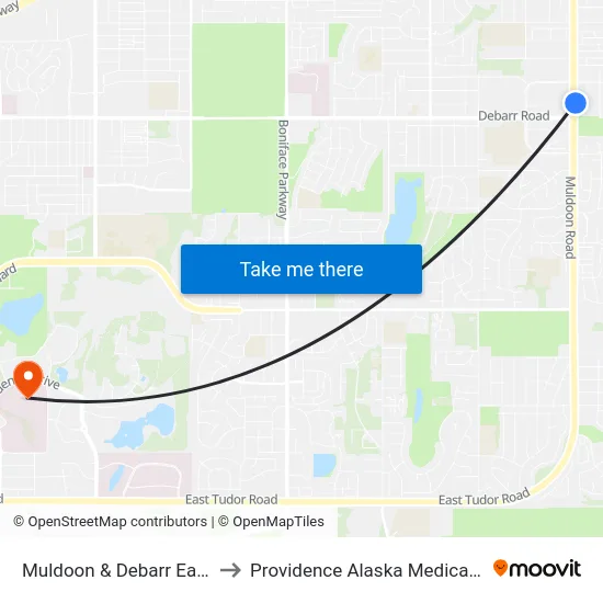 Muldoon & Debarr East Nne to Providence Alaska Medical Center map