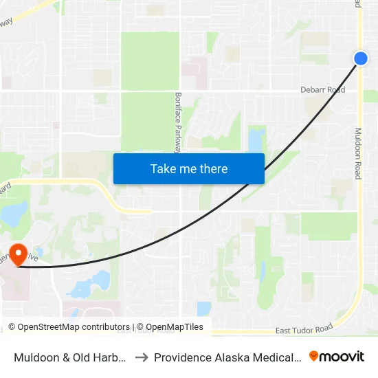 Muldoon & Old Harbor Sse to Providence Alaska Medical Center map