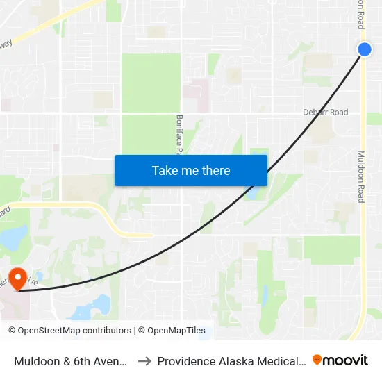 Muldoon & 6th Avenue Nne to Providence Alaska Medical Center map