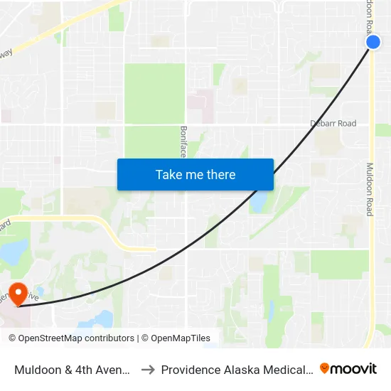 Muldoon & 4th Avenue Nne to Providence Alaska Medical Center map