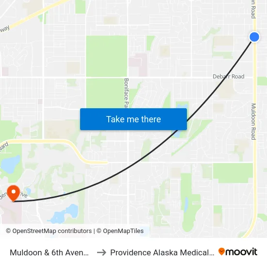 Muldoon & 6th Avenue Ssw to Providence Alaska Medical Center map