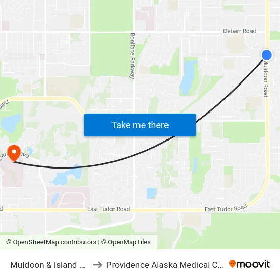Muldoon & Island Nnw to Providence Alaska Medical Center map
