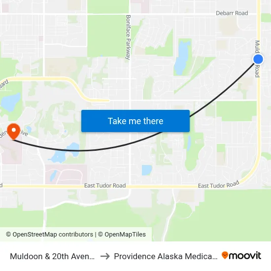 Muldoon & 20th Avenue Ssw to Providence Alaska Medical Center map