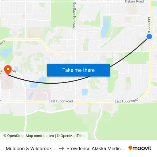Muldoon & Wildbrook Ct Ssw to Providence Alaska Medical Center map