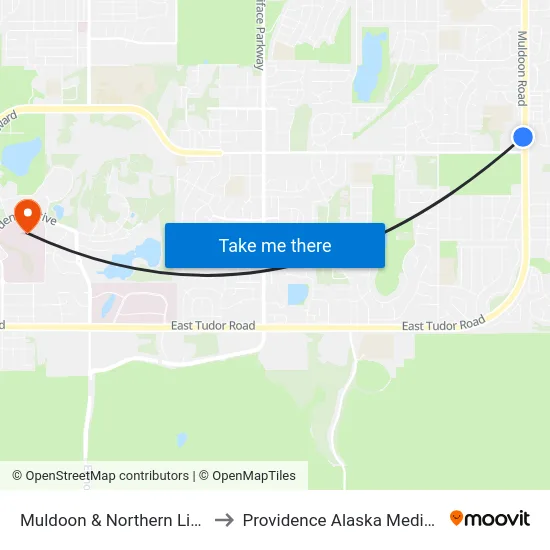 Muldoon & Northern Lights Nnw to Providence Alaska Medical Center map