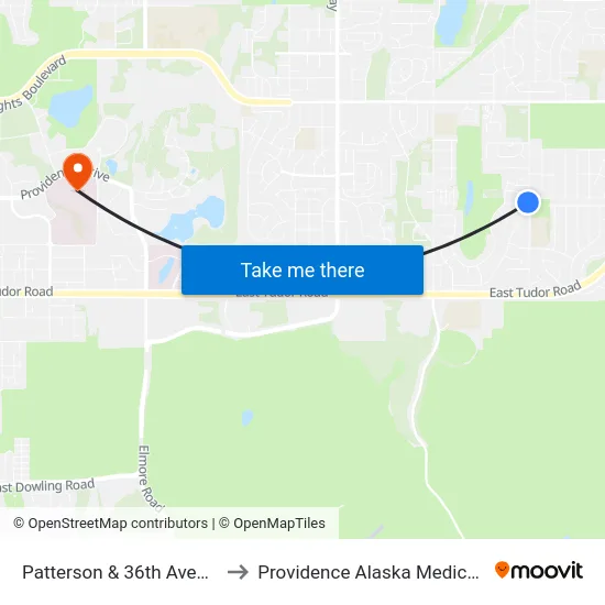 Patterson & 36th Avenue Ssw to Providence Alaska Medical Center map