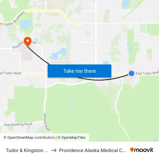 Tudor & Kingston Ene to Providence Alaska Medical Center map