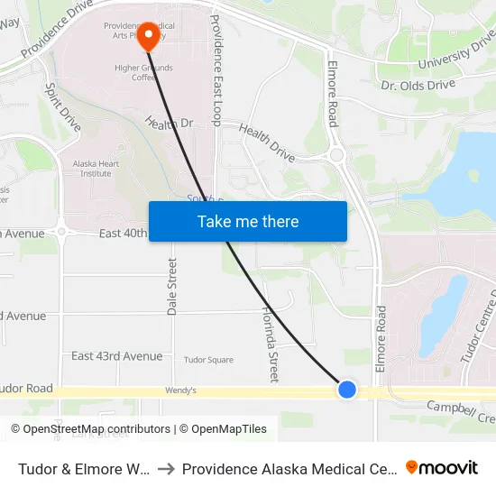 Tudor & Elmore Wnw to Providence Alaska Medical Center map