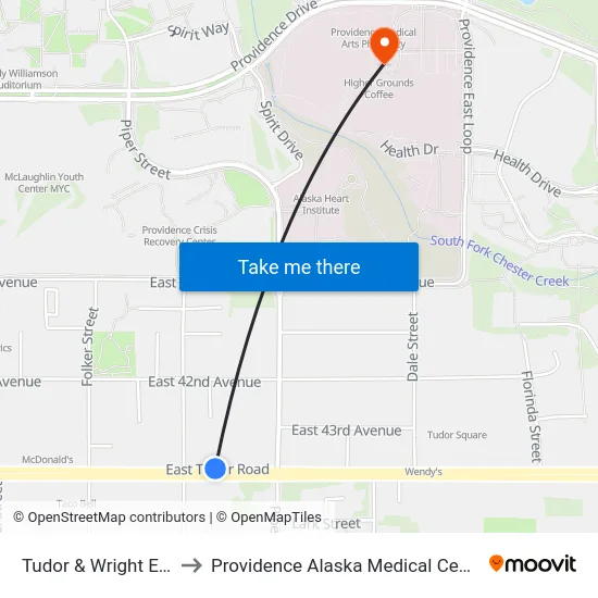 Tudor & Wright Ene to Providence Alaska Medical Center map