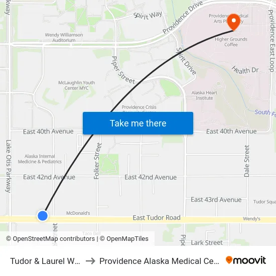 Tudor & Laurel Wnw to Providence Alaska Medical Center map