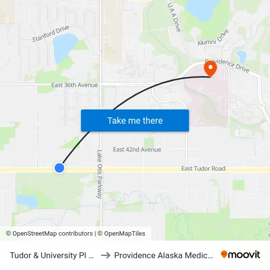 Tudor & University Pl Apt Ene to Providence Alaska Medical Center map