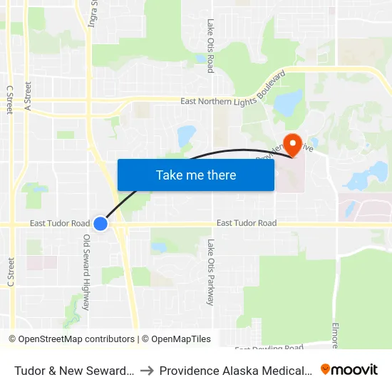 Tudor & New Seward Wnw to Providence Alaska Medical Center map