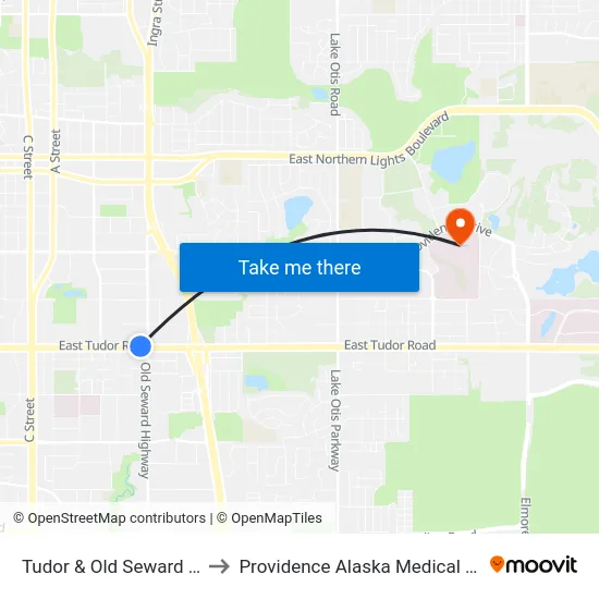 Tudor & Old Seward Wnw to Providence Alaska Medical Center map