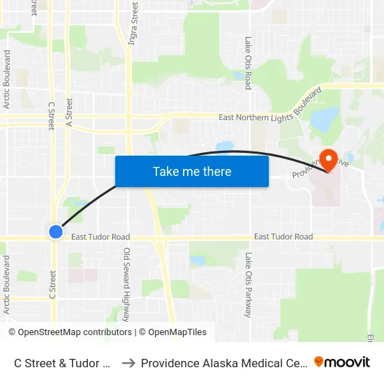 C Street & Tudor Nne to Providence Alaska Medical Center map