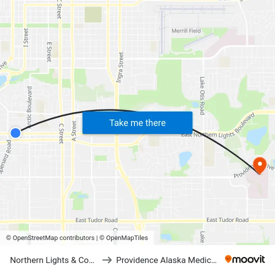 Northern Lights & Cope Wnw to Providence Alaska Medical Center map