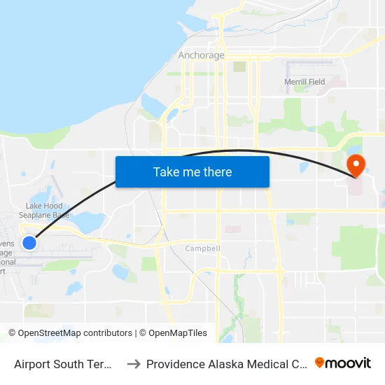 Airport South Terminal to Providence Alaska Medical Center map
