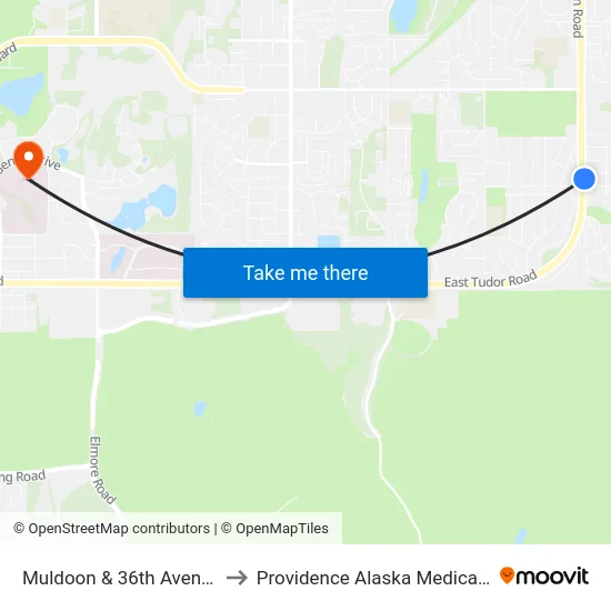 Muldoon & 36th Avenue Nne to Providence Alaska Medical Center map
