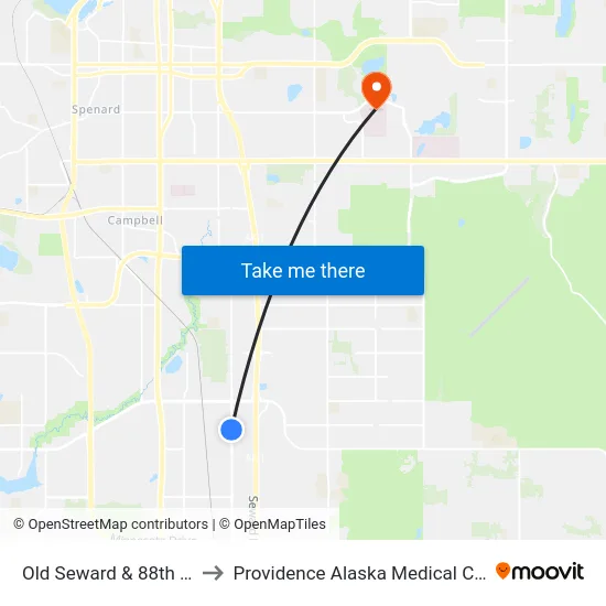 Old Seward & 88th Ssw to Providence Alaska Medical Center map