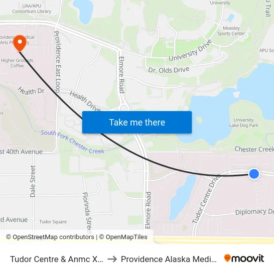 Tudor Centre & Anmc Xwalk Ese to Providence Alaska Medical Center map
