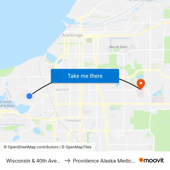 Wisconsin & 40th Avenue Nne to Providence Alaska Medical Center map