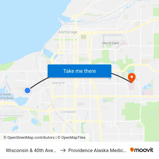 Wisconsin & 40th Avenue Ssw to Providence Alaska Medical Center map