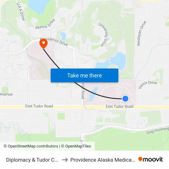 Diplomacy & Tudor Ctr Wnw to Providence Alaska Medical Center map