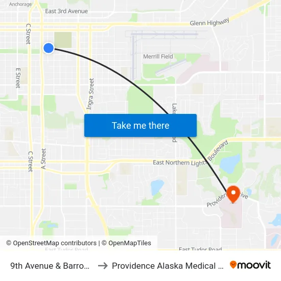 9th Avenue & Barrow Ene to Providence Alaska Medical Center map