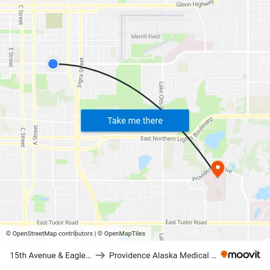15th Avenue & Eagle Wnw to Providence Alaska Medical Center map