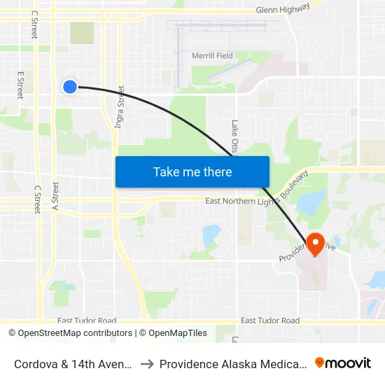 Cordova & 14th Avenue Sse to Providence Alaska Medical Center map