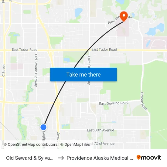 Old Seward & Sylvan Ssw to Providence Alaska Medical Center map
