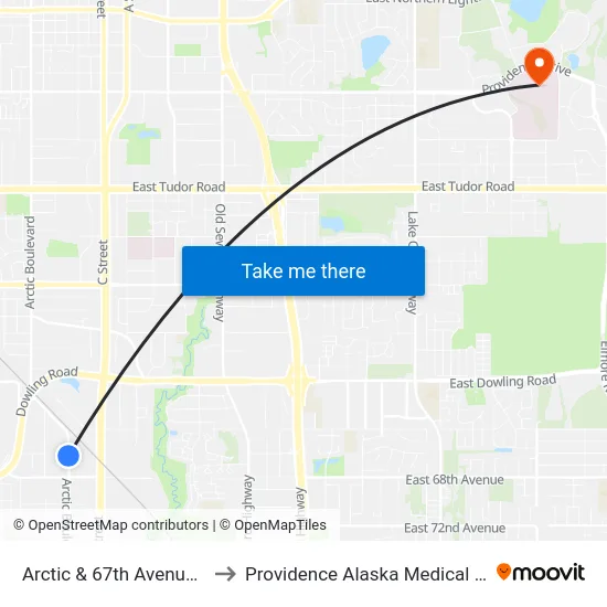 Arctic & 67th Avenue Nnw to Providence Alaska Medical Center map