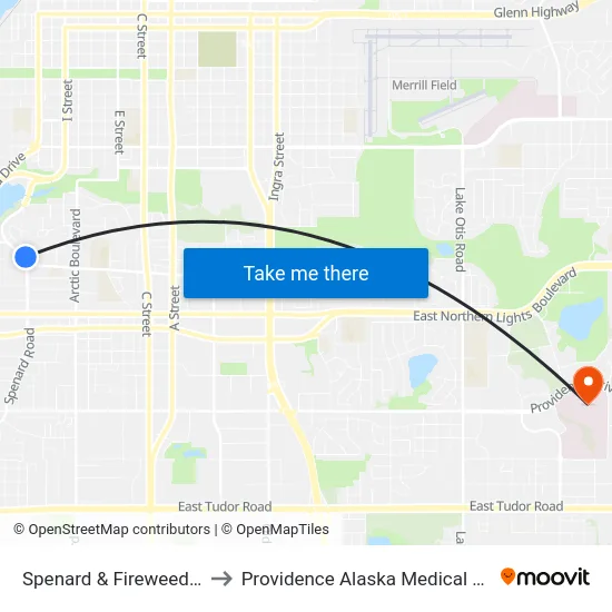 Spenard & Fireweed Nne to Providence Alaska Medical Center map