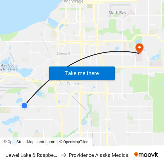 Jewel Lake & Raspberry Nne to Providence Alaska Medical Center map