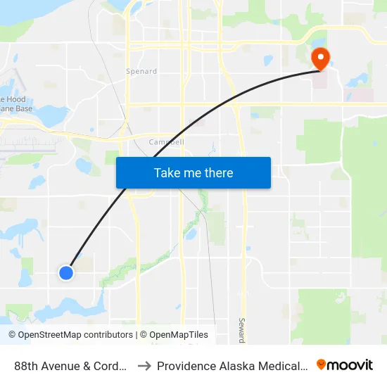 88th Avenue & Cordell Ese to Providence Alaska Medical Center map