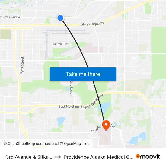 3rd Avenue & Sitka Ese to Providence Alaska Medical Center map