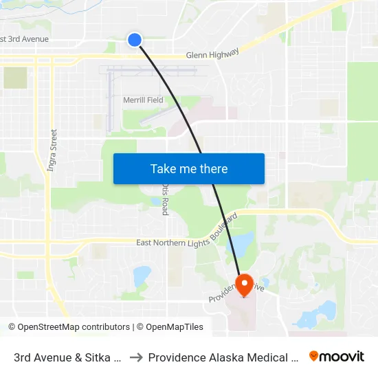 3rd Avenue & Sitka Wnw to Providence Alaska Medical Center map