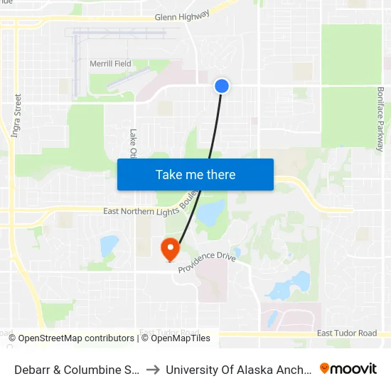 Debarr & Columbine St Ese to University Of Alaska Anchorage map