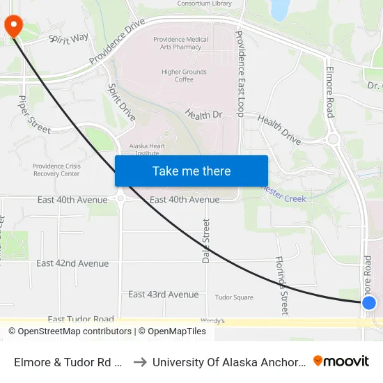 Elmore & Tudor Rd Nne to University Of Alaska Anchorage map