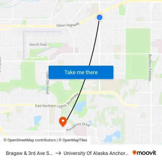 Bragaw & 3rd Ave Ssw to University Of Alaska Anchorage map