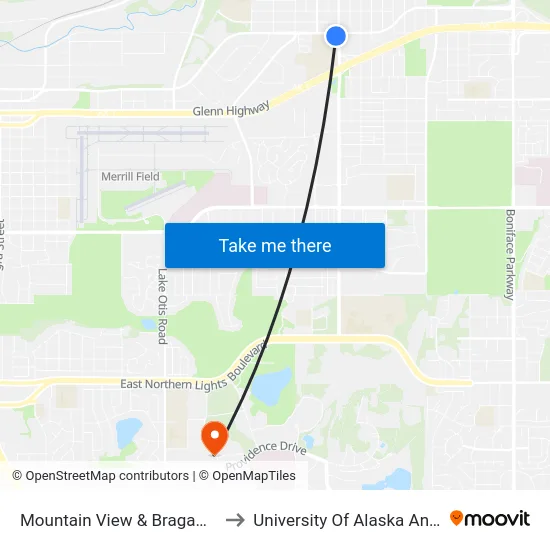 Mountain View & Bragaw St Wsw to University Of Alaska Anchorage map