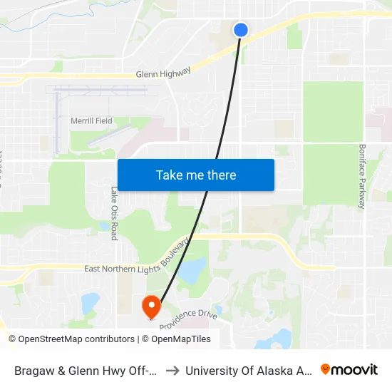 Bragaw & Glenn Hwy Off-Ramp Nne to University Of Alaska Anchorage map