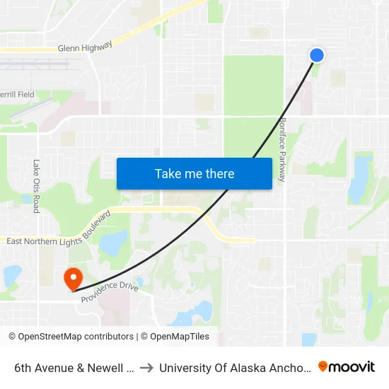 6th Avenue & Newell Ese to University Of Alaska Anchorage map